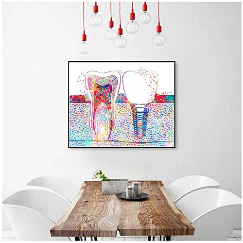 ZMFBHFBH Cuadro en Lienzo Arte Dental Imagen Implante Dental Dentista Arte de la Pared Pintura Medicina Higienista Cartel Clínica Dental Decoración 20x30cm (7.8"x11.8) Sin Marco