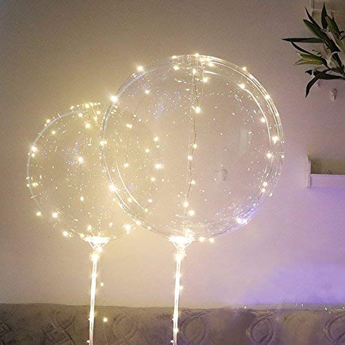 ZMYGOLON 4 PCS Reutilizable Globos LED de 16 Pulgadas con de Globos LED Transparente de Bobo Globos para cumpleaños, Bodas, Celebraciones, Blanco cálido