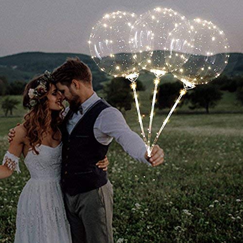 ZMYGOLON 4 PCS Reutilizable Globos LED de 16 Pulgadas con de Globos LED Transparente de Bobo Globos para cumpleaños, Bodas, Celebraciones, Blanco cálido