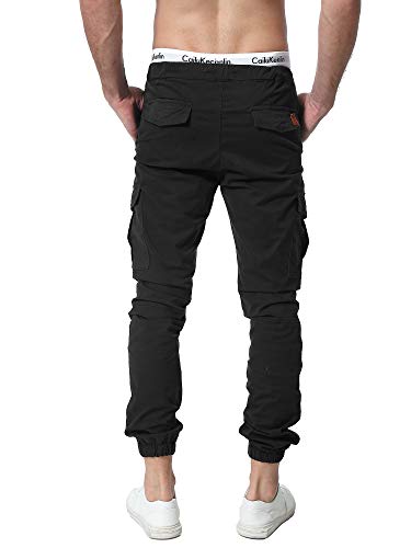 ZOEREA Pantalones Hombre Casuales Deporte Elásticos Joggers Largos Pants con Bolsillos Algodón Slim Fit Cargo Trouser de Hombres Negro, L