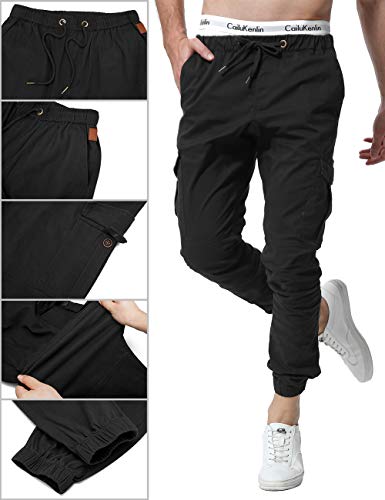 ZOEREA Pantalones Hombre Casuales Deporte Elásticos Joggers Largos Pants con Bolsillos Algodón Slim Fit Cargo Trouser de Hombres Negro, L