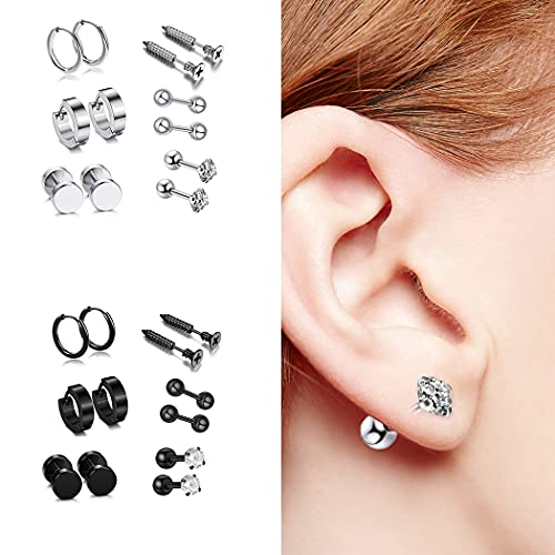 ZOYLINK 6 Pares Aretes De Acero Inoxidable Pendientes De Aro Con Barra De Oreja Surtidos Pendientes De CartíLago Para Mujeres Hombres