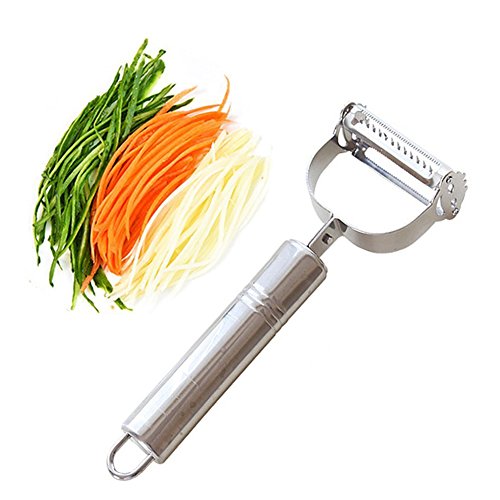 ZZM Rebanador de peladoras Julienne y Vegetales Dual Ultra Sharp de Acero Inoxidable - Herramienta increíble para Hacer deliciosas ensaladas y Fideos de Verduras