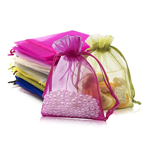 100 Piezas Bolsas de Organza de Regalo para Favores, Bolsitas de Tela para Regalos, Bolsitas para Regalos con Cordón para Boda Fiesta Navidad Bautizo (color, 7*9cm)