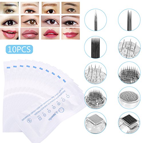 10pcs Agujas de Microblading Tatuaje de Cejas, Microblading Needles de Acero Inoxidable Consejos Agujas, Tatuaje de Cejas Cartucho Desechables Conjunto de Agujas (Aguja de nano silicona)