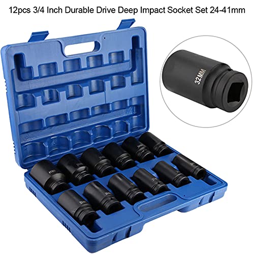 12 Uds Drive Deep Impact Socket Drive Juego de llaves de vaso de impacto 24-41 mm con caja de almacenamiento Drive Impact Sockt