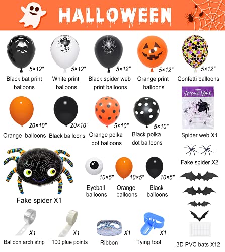 125 Piezas Guirnalda de Globos de Halloween Globos Confeti de Látex Negros Naranjas Telaraña Murciélago Calabaza Fantasma Globos Decoración de Halloween para Niños Fondo de la Fiesta en el Aula