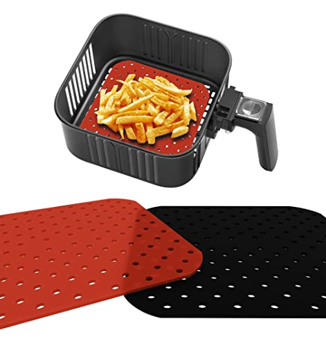 2 Accesorios Freidora de Aire sin Aceite - Almohadillas Airfryer para Cesta - Alfombrillas de Silicona para Cestillo - Utensilios Repuesto para Horno (Cuadrado 19cm)