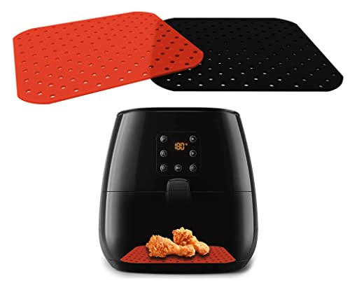 2 Accesorios Freidora de Aire sin Aceite - Almohadillas Airfryer para Cesta - Alfombrillas de Silicona para Cestillo - Utensilios Repuesto para Horno (Cuadrado 19cm)