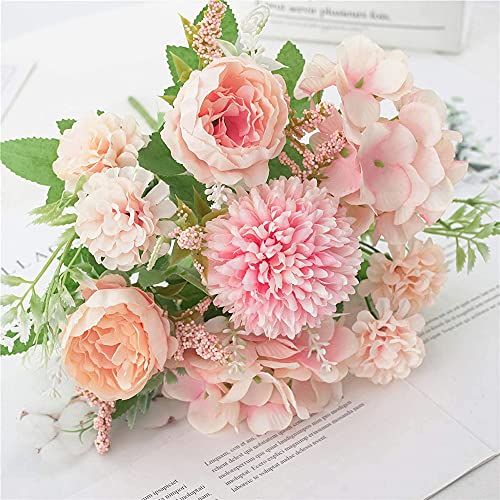 2 Piezas Ramo de Peonía Artificial Rosa, Peonía Rosa Falsa, Ramo de Peonía Artificial, Ramo de Hortensia de Seda de Peonía Falsa, Flores de Peonías de Crisantemo Artificiales Decorativas para El Hogar