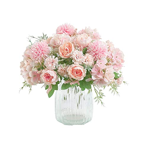 2 Piezas Ramo de Peonía Artificial Rosa, Peonía Rosa Falsa, Ramo de Peonía Artificial, Ramo de Hortensia de Seda de Peonía Falsa, Flores de Peonías de Crisantemo Artificiales Decorativas para El Hogar