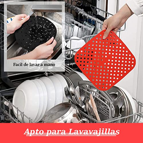 2 piezas Revestimientos Cuadrados Reutilizables para Freidora de Aire - Almohadilla de silicona antiadherente para cesta freidora de aire 21'5cm - Accesorio, alfombrilla, rejilla freidora sin aceite