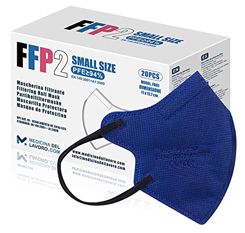 20 Mascarillas FFP2/KN95 Azul Talla Pequeña Small Homologadas Certificación CE sin Válvula de 4 Capas, Máscara Protectora de Polvo, Mascarilla de Protección con Filtros de Calidad BFE≥95, 20 Piezas