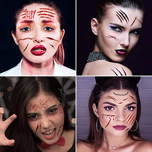 2019 Nueva etiqueta engomada impermeable del tatuaje de la cara de Halloween broma aterradora Etiqueta engomada del tatuaje para la atmósfera Masquerade divertida de Blemish, como se muestra, España