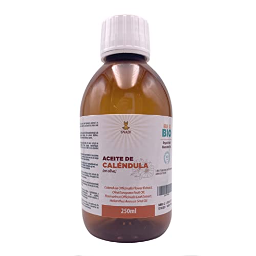 250 ml - Aceite de Calendula macerado BIO. Calendula en oliva y extracto de romero, antioxidante, cicatrizante, antiinflamatorio y ayuda a las afecciones en la piel.