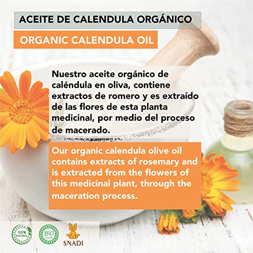 250 ml - Aceite de Calendula macerado BIO. Calendula en oliva y extracto de romero, antioxidante, cicatrizante, antiinflamatorio y ayuda a las afecciones en la piel.