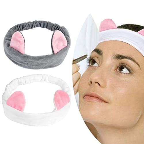 2pcs maquillaje diadema duele de ducha mullido jeatures de ducha con orejas de gato mujeres pelo cosmético