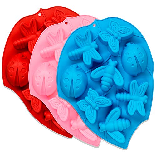 3 moldes de silicona de Veinardl para chocolate, 24 cavidades en 3D, para magdalenas, galletas, para bombas de grasa, dulces, cupcakes, jabón, velas, color azul, rojo y rosa