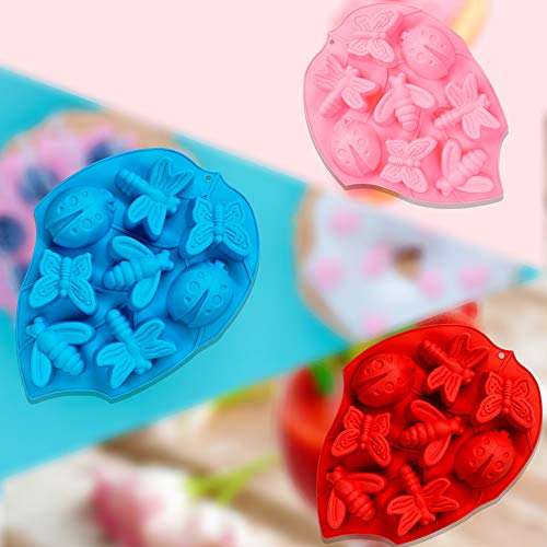 3 moldes de silicona de Veinardl para chocolate, 24 cavidades en 3D, para magdalenas, galletas, para bombas de grasa, dulces, cupcakes, jabón, velas, color azul, rojo y rosa