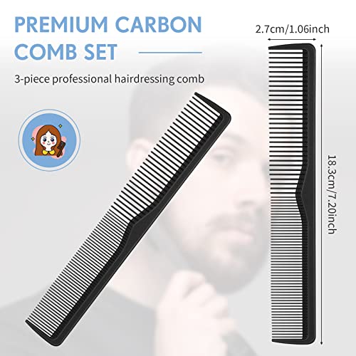 3 Paquetes Peines de Fibra de Carbono Peine de Corte Antiestático Negro Peine Profesional de Peluquería de Dientes Finos y Anchos para Mujeres Niños Todo Tipo de Cabello 7,28 x 1,18 Pulgadas