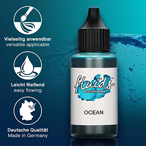 30ml Fluids Alcohol Ink BLUE OCEAN, Tinta al alcohol para Fluid Art y Resin Art, azul