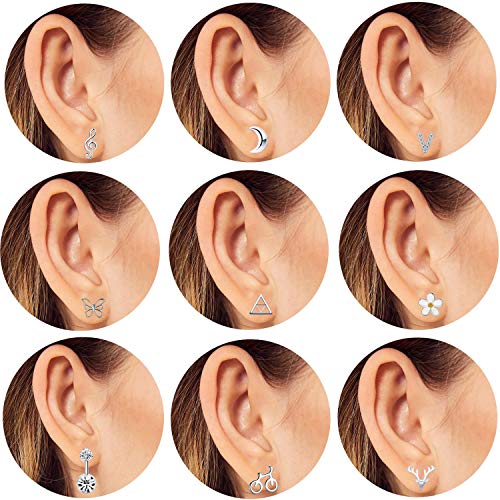 42 pares de pendientes de perno prisionero variados surtidos de época para mujeres niñas aros simples aretes conjunto joyería de la mujer (Plata)