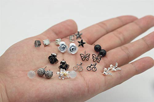 42 pares de pendientes de perno prisionero variados surtidos de época para mujeres niñas aros simples aretes conjunto joyería de la mujer (Plata)