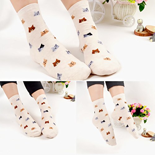 5 Pares de Calcetines Mujer Divertidos Originales Animales Lindos Estampados Ocasionales de Algodón para Niña y Mujer (5pcs-animales-02) Talla única