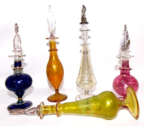 5 Perfumeros egipcios de cristal soplado hechos a mano, Pack 5 unidades, altura 9/12 cm Aprox. Una pieza de artesanía