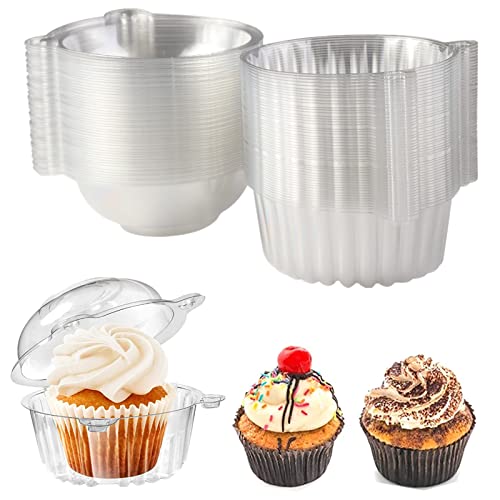 50 Piezas Cajas Individuales para Cupcakes y Magdalenas,Caja Individual de Plástico Transparente, para Magdalenas, Muffins, Frutas,Adecuada para Familia, Fiestas, Bodas, Pastelerías