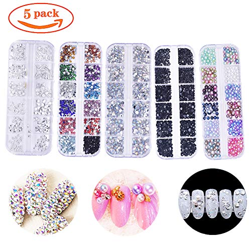 5500 Piezas (5 Cajas) Nail Art Rhinestone Diamantes Piedras Glitter Rhinestone De Arte De Uñas Gemas 3D Irregular Metal Pernos de Tamaños Mezclados, Varias Colors