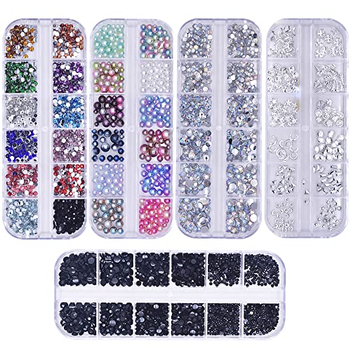 5500 Piezas (5 Cajas) Nail Art Rhinestone Diamantes Piedras Glitter Rhinestone De Arte De Uñas Gemas 3D Irregular Metal Pernos de Tamaños Mezclados, Varias Colors