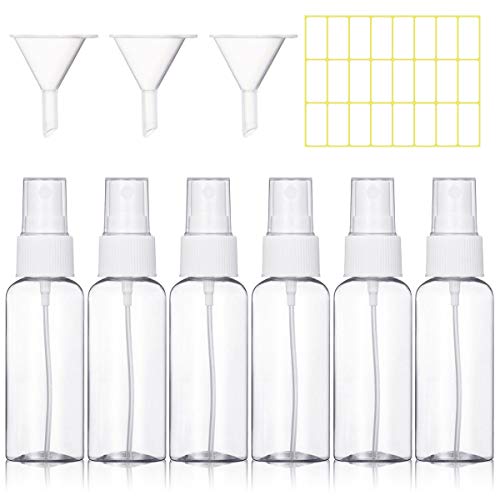 6 Piezas 50ml Bote Spray Botellas Vacía de Plástico Atomizadores Transparentes Contenedor de Pulverizador, Blanco