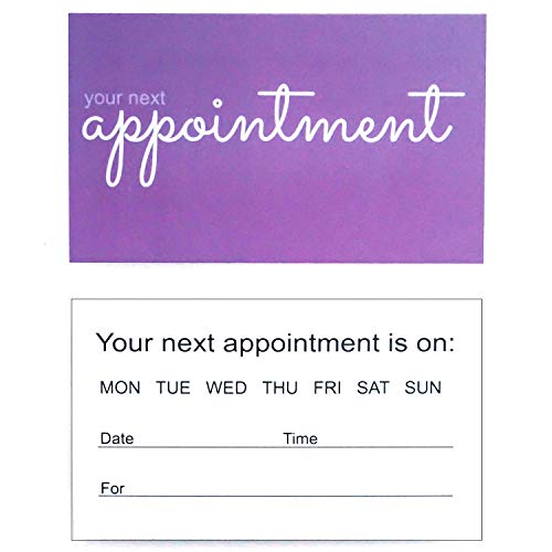 ABC Gift Shop - 100 tarjetas de recordatorio de cita para negocios, peluquería, oficina dental, masajista, peluquería, médicos y más tarjetas de cita moradas