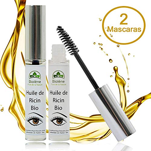 Aceite de ricino ecológico para pestañas y cejas, lote de 2 máscaras, estimula y acelera el crecimiento de las pestañas y las cejas, naturalmente rico en vitaminas, eficacia clínicamente probada