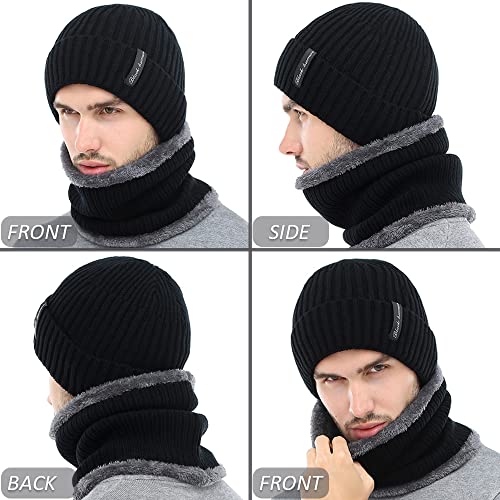 AcnA Gorro Invierno Hombre, Gorras Con Bufanda y Gorros de punto Sombreros de Invierno Hombre Mujer Unisexo Set, Lana Gorro de Punto Sombrero de Esquí para el Invierno