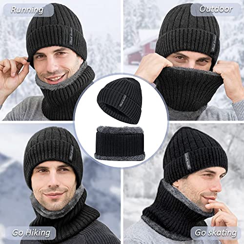 AcnA Gorro Invierno Hombre, Gorras Con Bufanda y Gorros de punto Sombreros de Invierno Hombre Mujer Unisexo Set, Lana Gorro de Punto Sombrero de Esquí para el Invierno