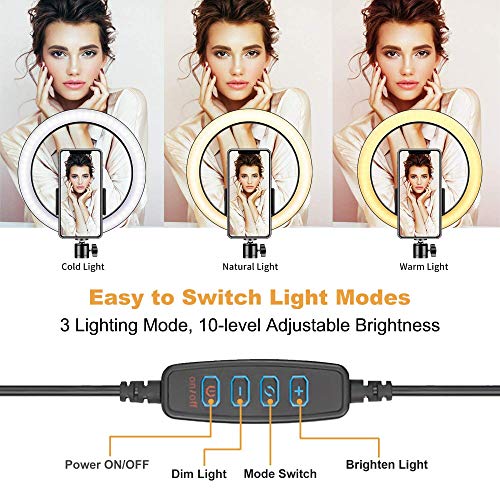 ACTGON Anillo de Luz LED 10", 3 Colores 10 Brillos Regulables Aro de Luz con Trípode Soporte Giratorio de Teléfono para Selfies, Maquillaje, Fotos, Videos, Youtube, TIK Tok