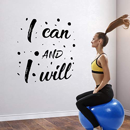 Adhesivo de pared con texto en inglés "I can I will motivational Home Gym Wall Art Decoración para el hogar, póster inspirador, póster de entrenamiento, decoración positiva del hogar, plantillas