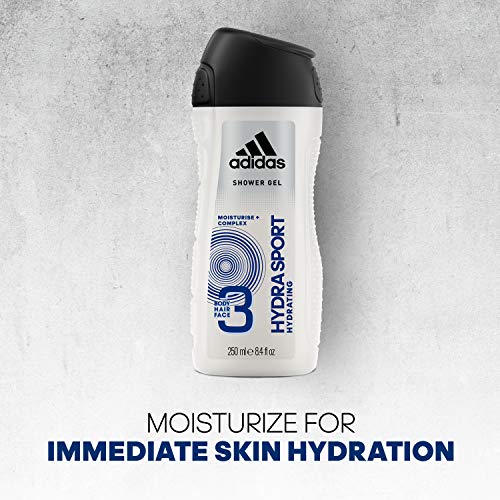 Adidas Sport Sensation Hydra Sport 3 en 1 Gel de ducha para el cuerpo, el pelo y la cara para hombres, 250 ml