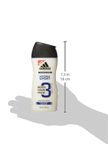 Adidas Sport Sensation Hydra Sport 3 en 1 Gel de ducha para el cuerpo, el pelo y la cara para hombres, 250 ml