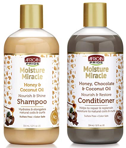 African Pride Moisture Miracle Pre-Shampoo Detangle & Conditioner, Shampoo and Conditioner SET of 3, Coconut Oil, Honey, Chococlate, Coconout Oil, Aloe & Coconut Water