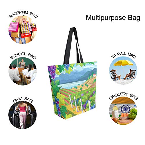 Ahomy Bolsas reutilizables de lona para comestibles, viñedos y uvas para mujer, bolso de compras, trabajo o escuela