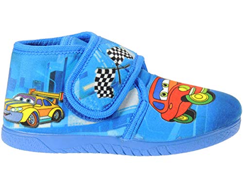 Alcalde. Zapatillas de Casa Abotinada con Velcro para Niño. Tejido de Terpel. Perfumadas. Serigrafiada con Cars. Piso Goma Antideslizante. Fabricada en España Azul Talla 24