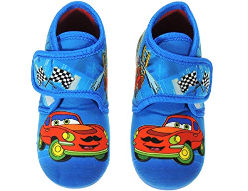 Alcalde. Zapatillas de Casa Abotinada con Velcro para Niño. Tejido de Terpel. Perfumadas. Serigrafiada con Cars. Piso Goma Antideslizante. Fabricada en España Azul Talla 24