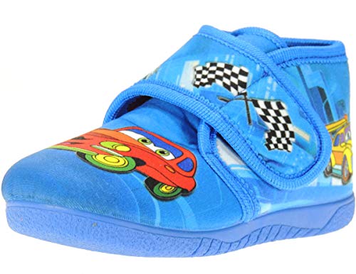 Alcalde. Zapatillas de Casa Abotinada con Velcro para Niño. Tejido de Terpel. Perfumadas. Serigrafiada con Cars. Piso Goma Antideslizante. Fabricada en España Azul Talla 24