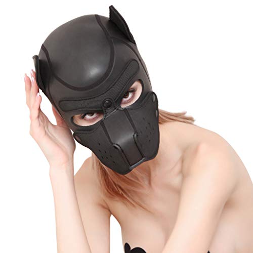 AlevRam Máscara de Perro Adulto,Sexy Cosplay Juego de rol Perro Cabeza Llena máscara Acolchado de Goma Cachorro Jugar máscara Suave (negro)