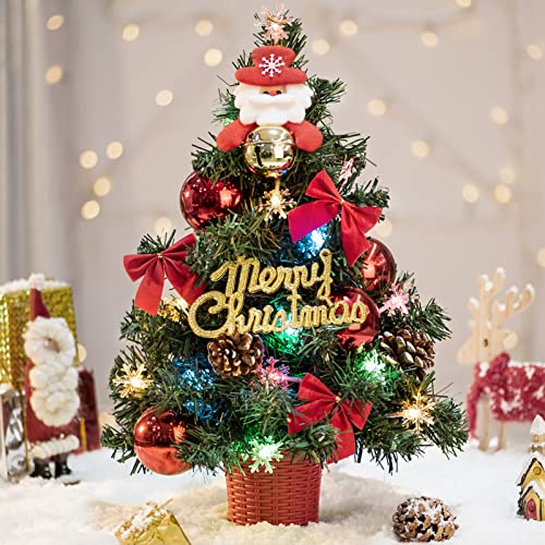 Amasava Árbol de Navidad Mini Abeto con 20 LED de Nieve y Decoracion Rojas Adornos para Árboles de Navidad Regalo Cono de Abeto 45CM Rojas Decoraciones para el Hogar de Navidad