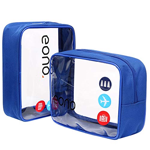 Amazon Brand - Eono Bolsas de Aseo Transparente Neceser Avion Unisexo Neceseres de Viaje Bolsa de Cosmético Neceser PVC Impermeable Organizador de Viaje - Azul, 2-Pcs