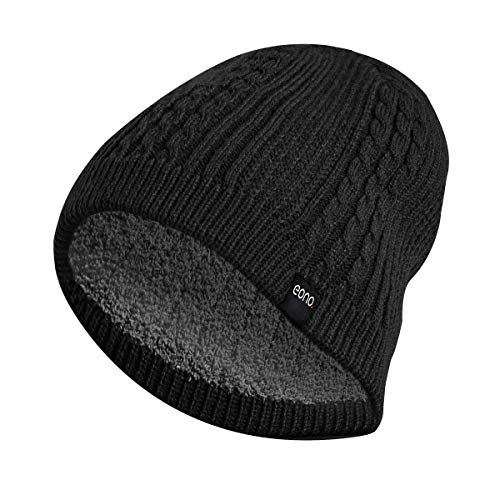 Amazon Brand - Eono Gorro de Punto Invierno para Hombres y Mujeres Beanie Unisex Gorro de Invierno Suave y Cálido (Negro Forro Polar)